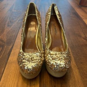 C Label Platform Pumps - Gold Sequin